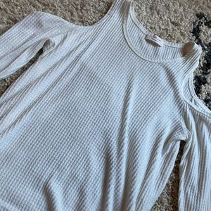 White open shoulder sweater